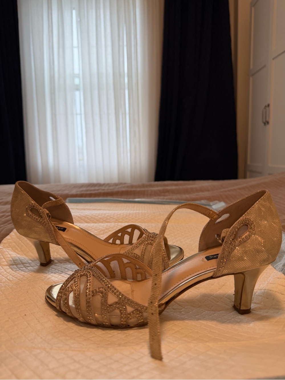Gold Women's Dress Heels with Ankle Strap